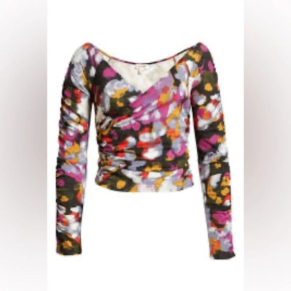 OPEN EDIT Off the Shoulder Ruched Top, Black Confetti, XS, NWT​ - Picture 3 of 11